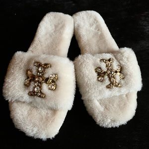 NEW - TORY BURCH Jeweled Shearling Slippers